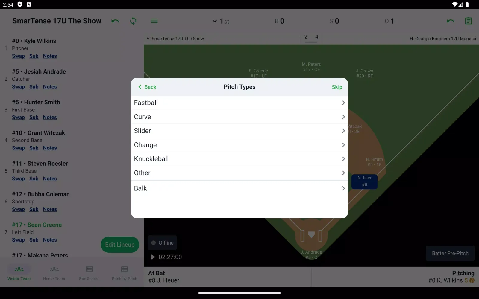 ภาพหน้าจอของ DiamondKast Scoring App