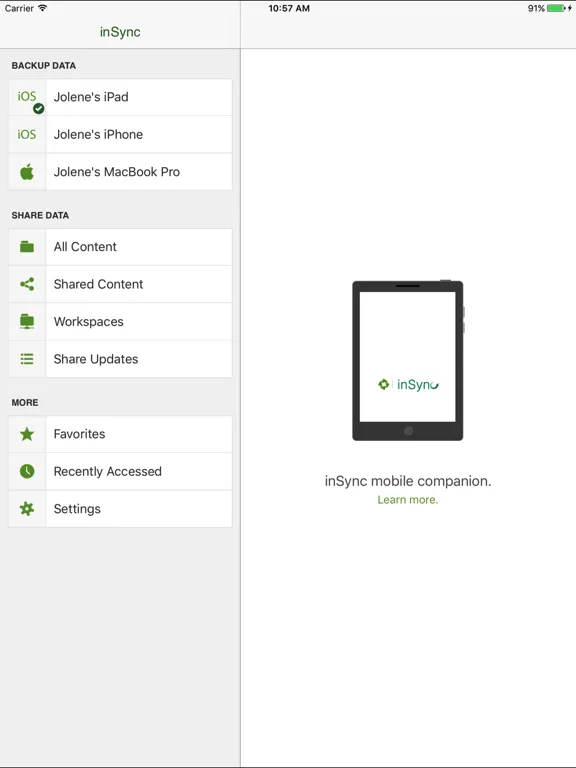Tangkapan layar Druva inSync for MobileIron iPad 