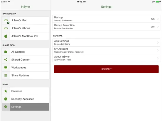 Tangkapan layar Druva inSync for MobileIron iPad 