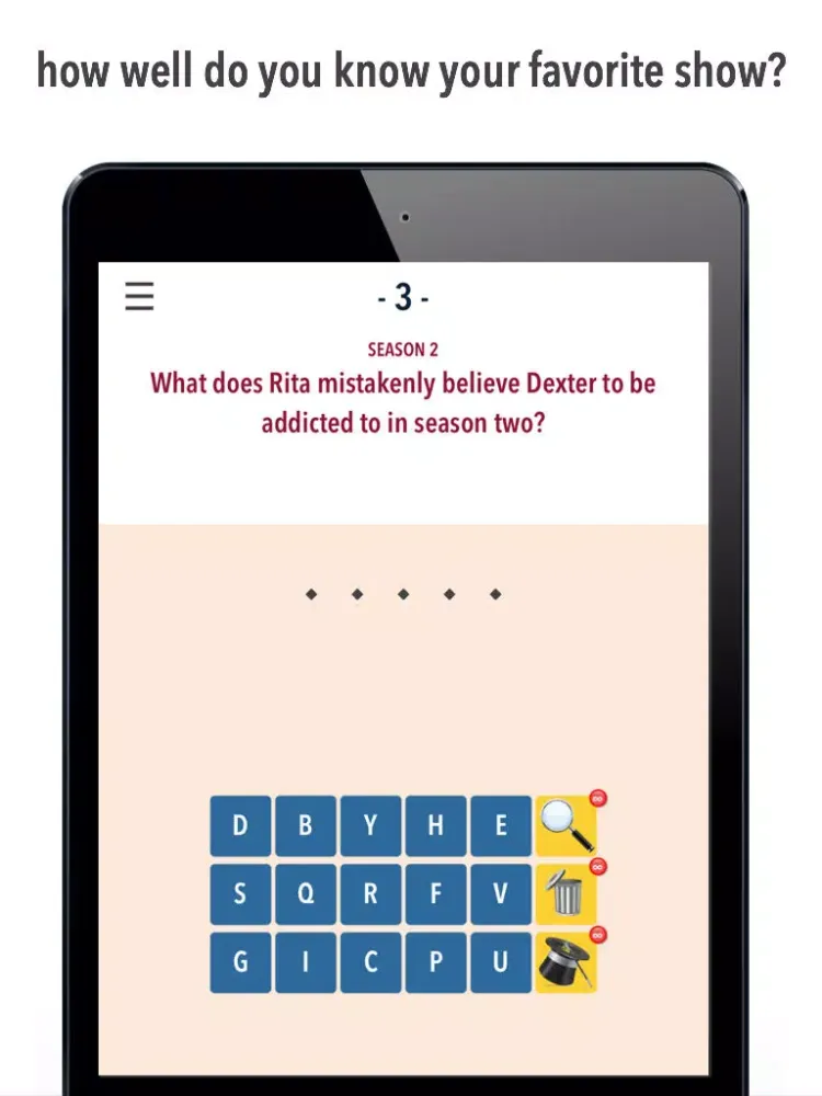 TV Trivia Quest - Dexter Edition iPad  سکرین شاٹس