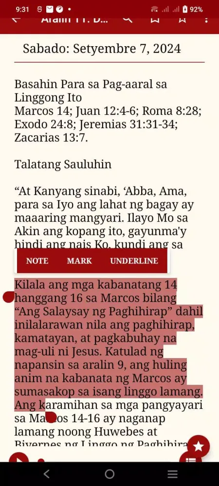 Ảnh chụp màn hình của Tagalog: Sabbath School Lesson