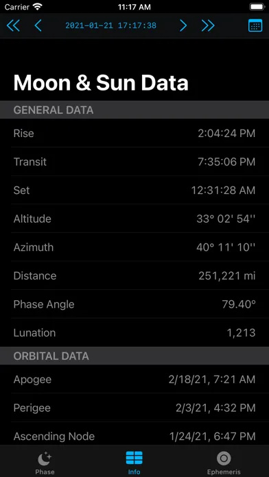 Tangkapan skrin Moon Phase Calendar LunarSight