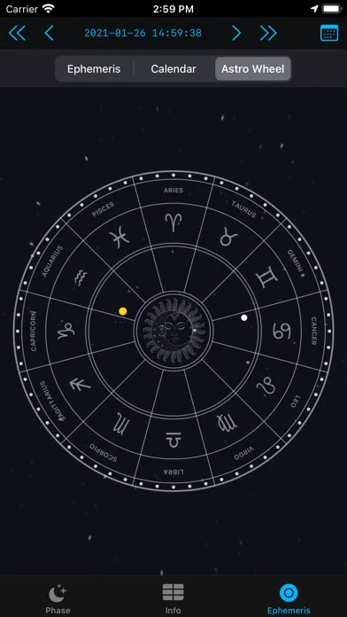 Tangkapan skrin Moon Phase Calendar LunarSight