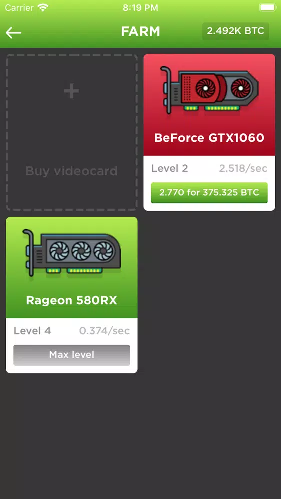 Tangkapan skrin Crypto Farm - bitcoin mining
