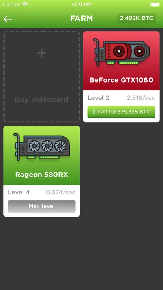 Tangkapan layar Crypto Farm - bitcoin mining