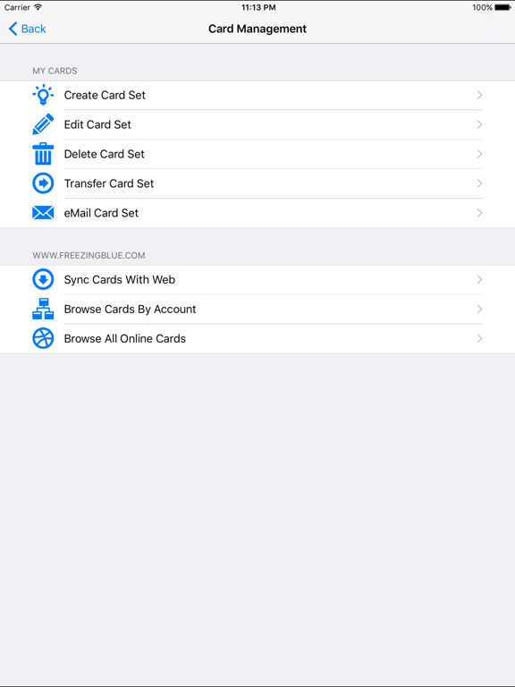 FreezingBlue Flashcards iPad  Screenshots