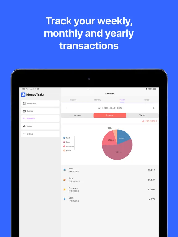 Ảnh chụp màn hình của MoneyTrakr iPad 