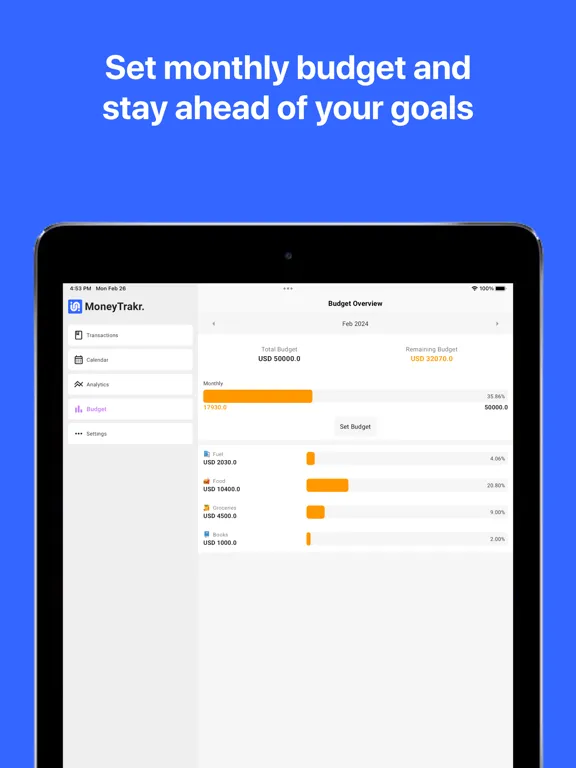 Ảnh chụp màn hình của MoneyTrakr iPad 