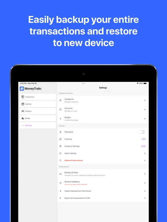Ảnh chụp màn hình của MoneyTrakr iPad 