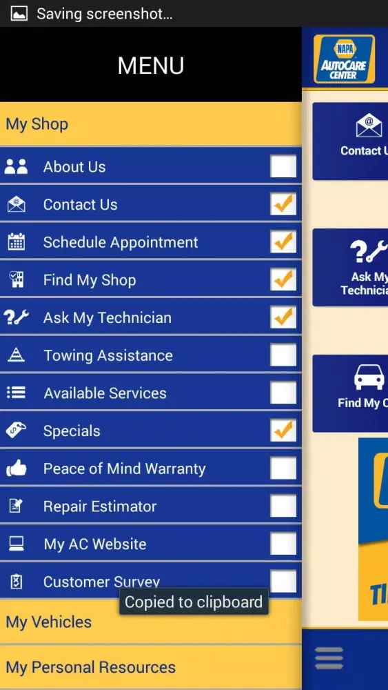 Ảnh chụp màn hình của NAPA AutoCare