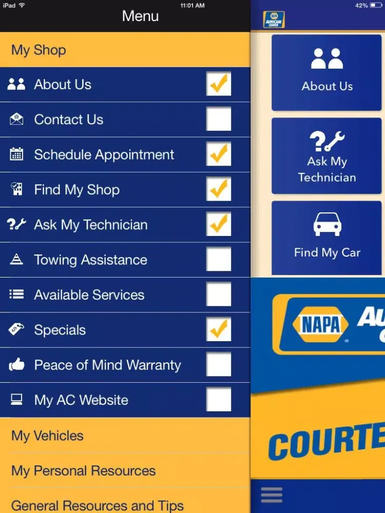 Ảnh chụp màn hình của NAPA AutoCare