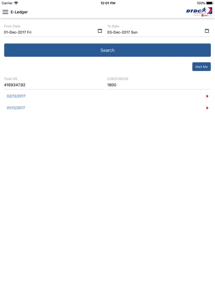 ภาพหน้าจอของ DTDC SmartApp iPad 