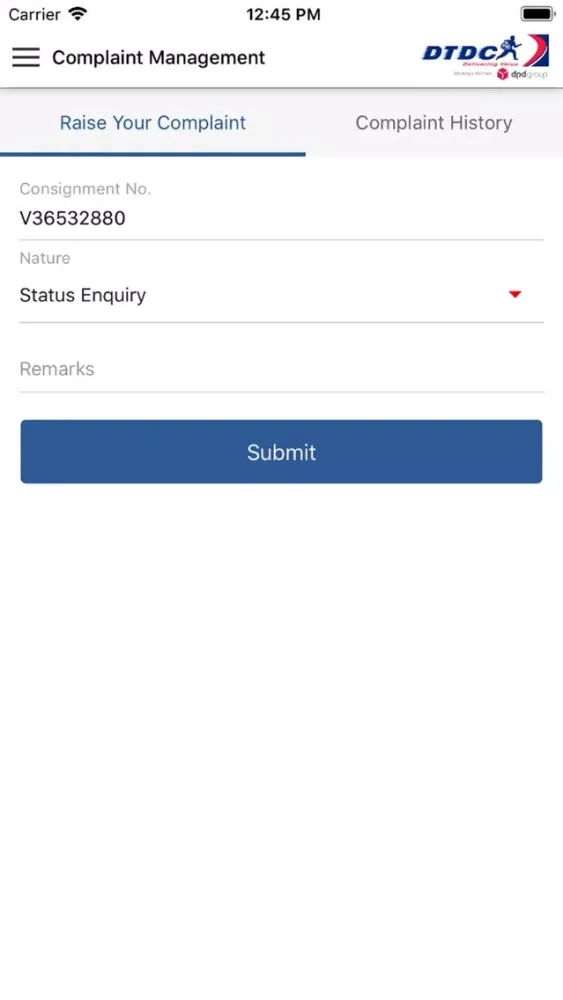 ภาพหน้าจอของ DTDC SmartApp