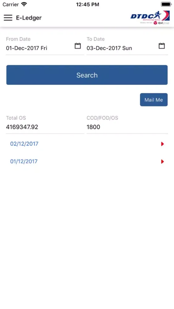 ภาพหน้าจอของ DTDC SmartApp