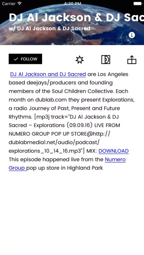 Ảnh chụp màn hình của dublab | future . roots . radio