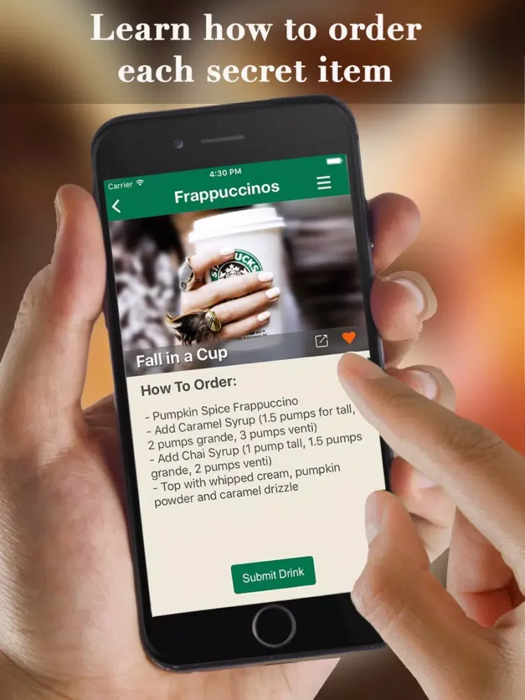 Ảnh chụp màn hình của eXpresso Secret Menu for Starbucks - Coffee, Frappuccino, Macchiato, Tea, Cold & Hot Drinks Recipes iPad 