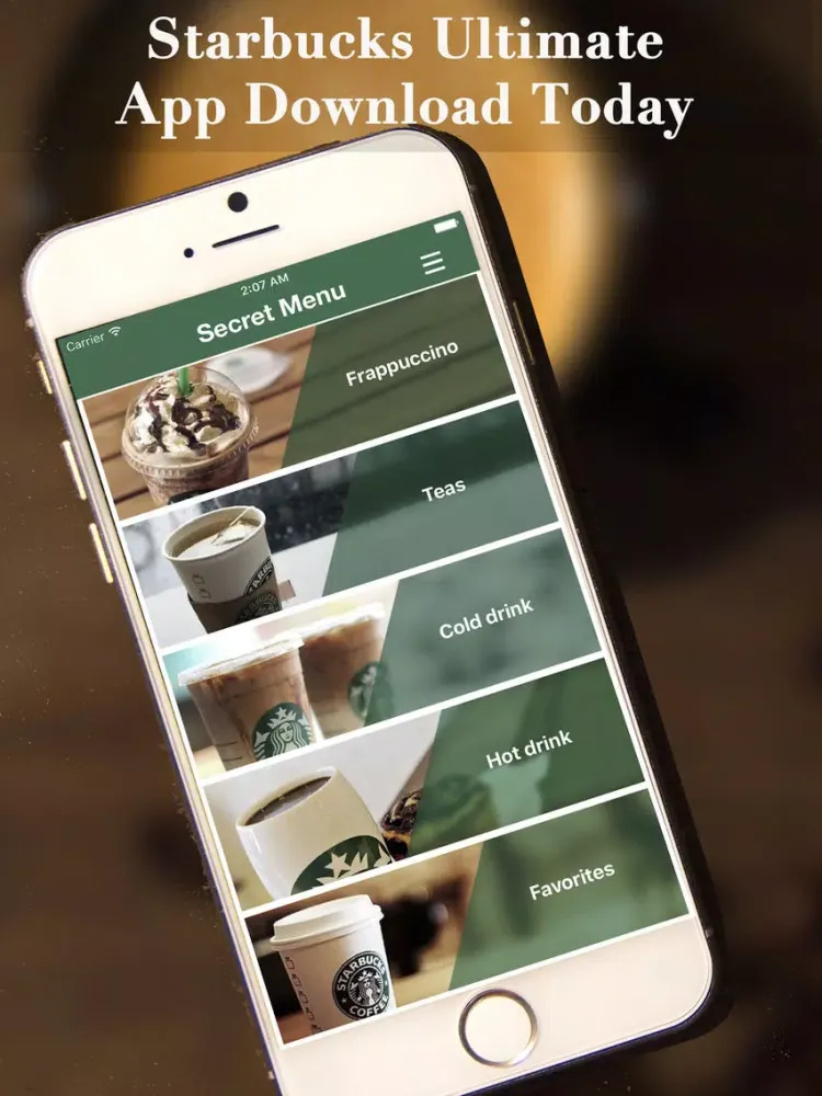 Ảnh chụp màn hình của eXpresso Secret Menu for Starbucks - Coffee, Frappuccino, Macchiato, Tea, Cold & Hot Drinks Recipes iPad 