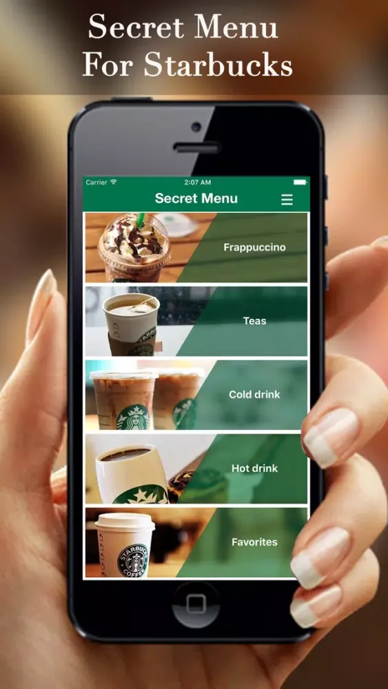 Ảnh chụp màn hình của eXpresso Secret Menu for Starbucks - Coffee, Frappuccino, Macchiato, Tea, Cold & Hot Drinks Recipes