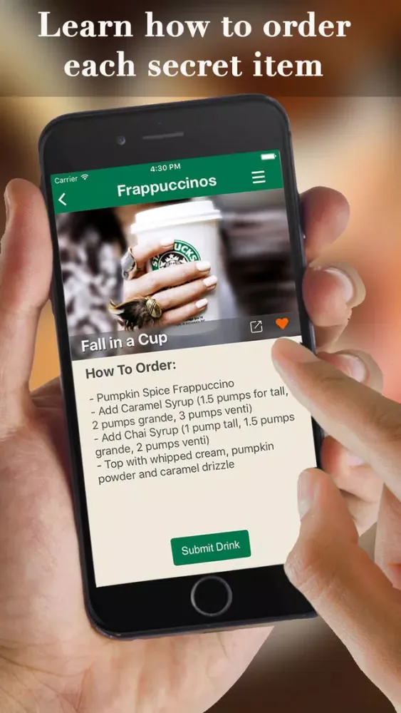 Ảnh chụp màn hình của eXpresso Secret Menu for Starbucks - Coffee, Frappuccino, Macchiato, Tea, Cold & Hot Drinks Recipes