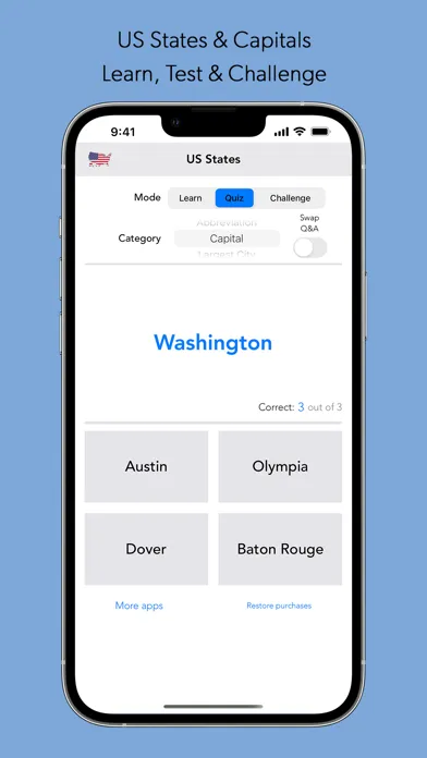 US States & Capitals Quiz Game স্ক্রিনশট