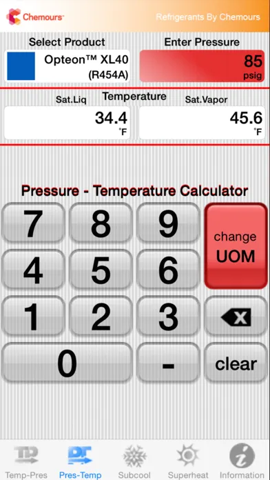 Chemours PT Calc Screenshots
