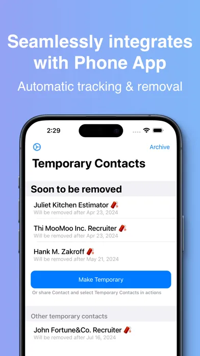 Capturas de tela do Temporary Contacts Pro