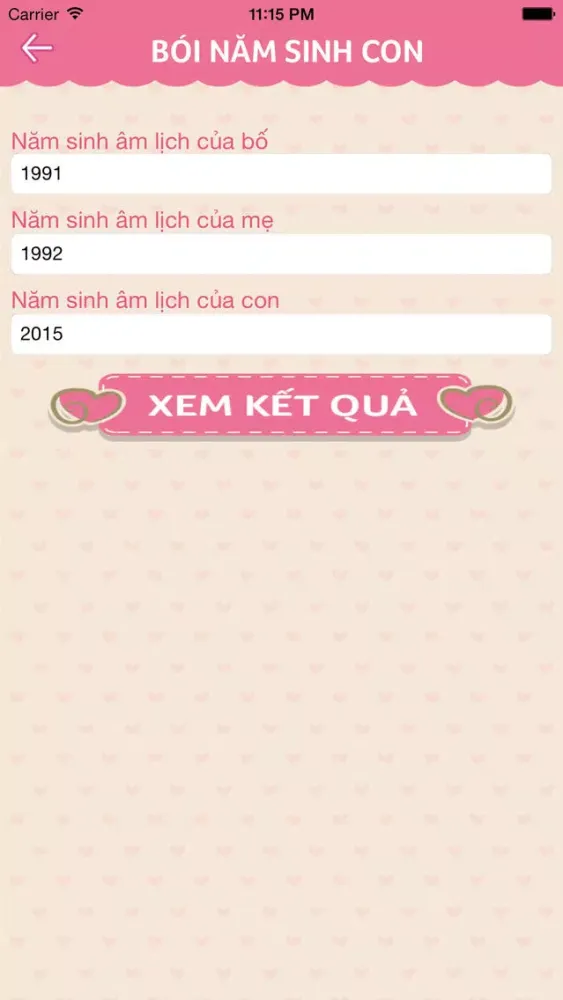 Ảnh chụp màn hình của Bói Tình Duyên 2015