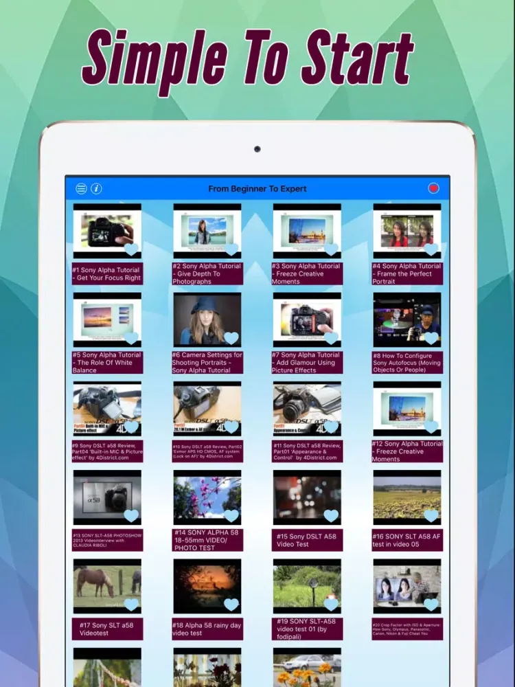 Videos Training For Sony A58 Pro iPad  Screenshots