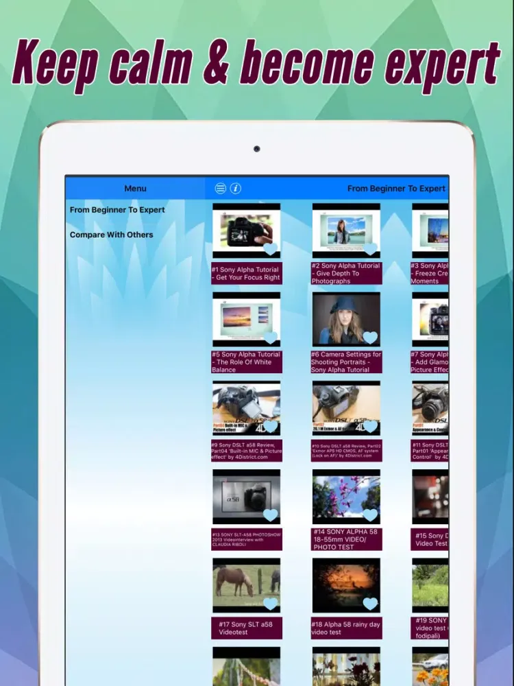 Videos Training For Sony A58 Pro iPad  Screenshots