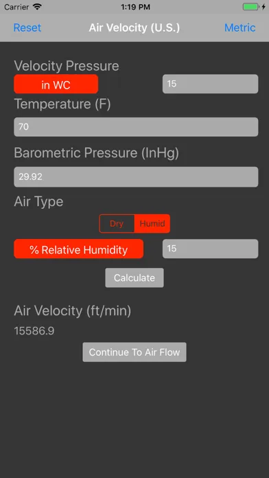 Air Velocity and Flow Calc スクリーンショット