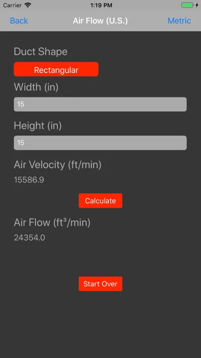 Air Velocity and Flow Calc スクリーンショット