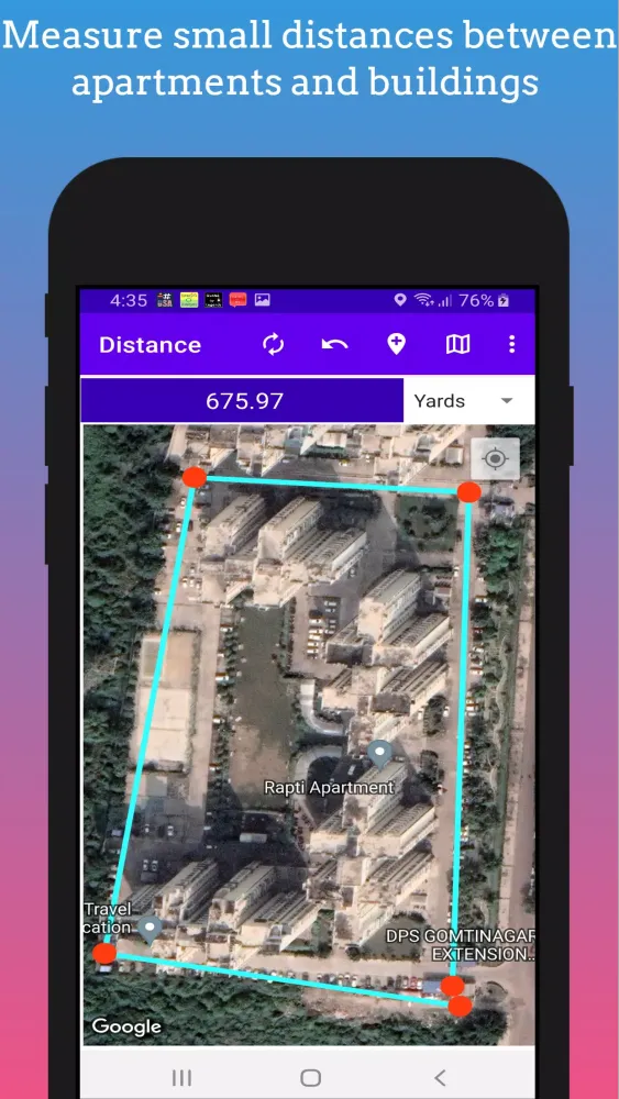 Capturas de tela do GPS Distance Measurement