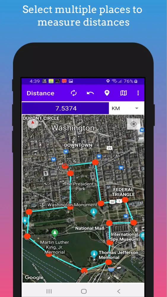 Capturas de tela do GPS Distance Measurement