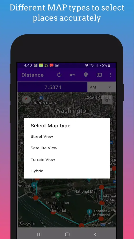 Capturas de tela do GPS Distance Measurement