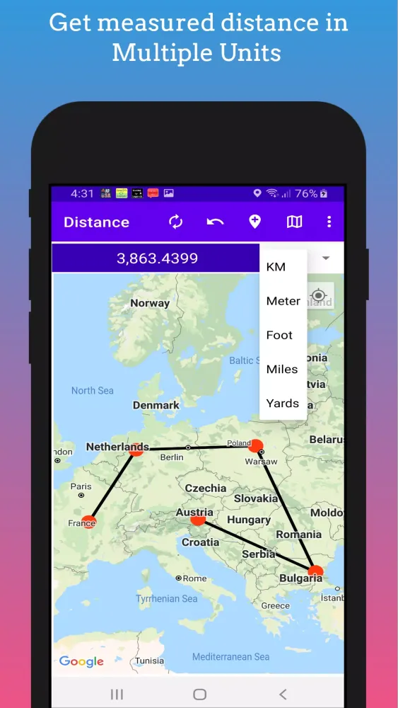 Capturas de tela do GPS Distance Measurement