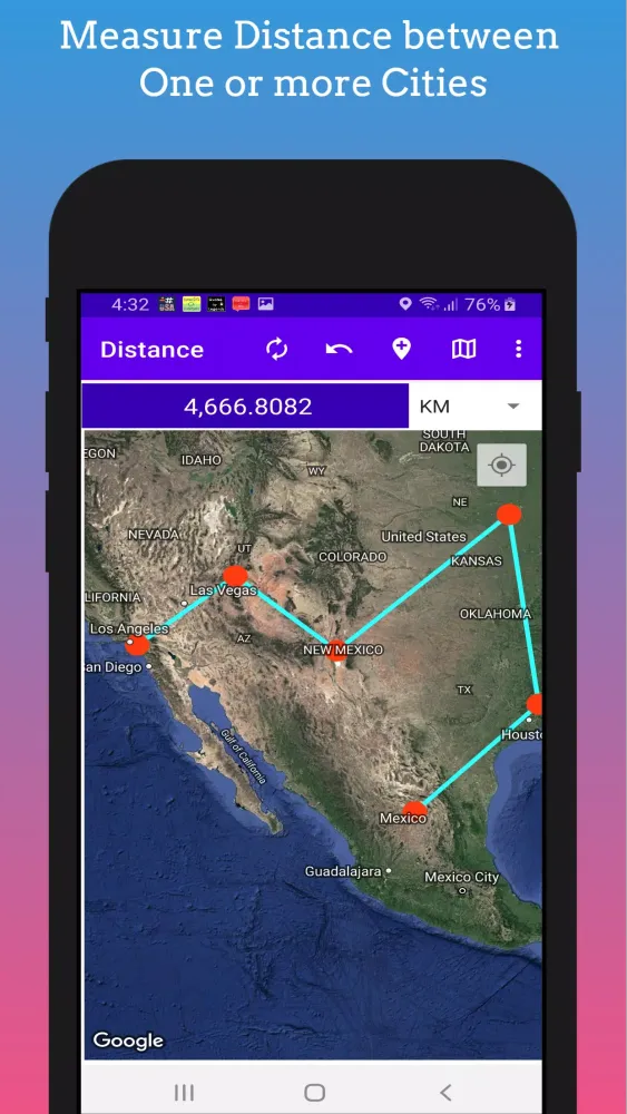 Capturas de tela do GPS Distance Measurement