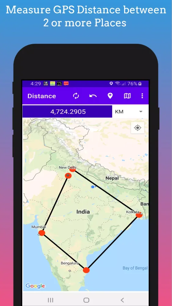 Capturas de tela do GPS Distance Measurement