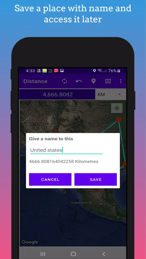 Capturas de tela do GPS Distance Measurement