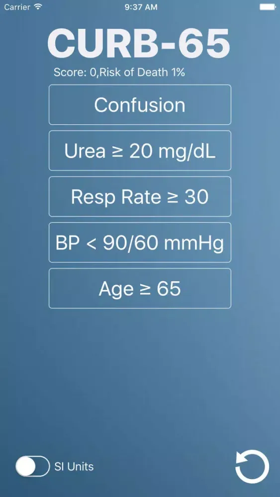 CURB-65: Medical Risk Calculator for Bacterial and Viral Pneumonia Screenshots