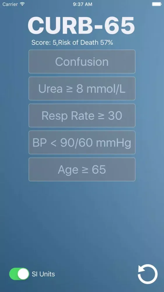 CURB-65: Medical Risk Calculator for Bacterial and Viral Pneumonia Screenshots
