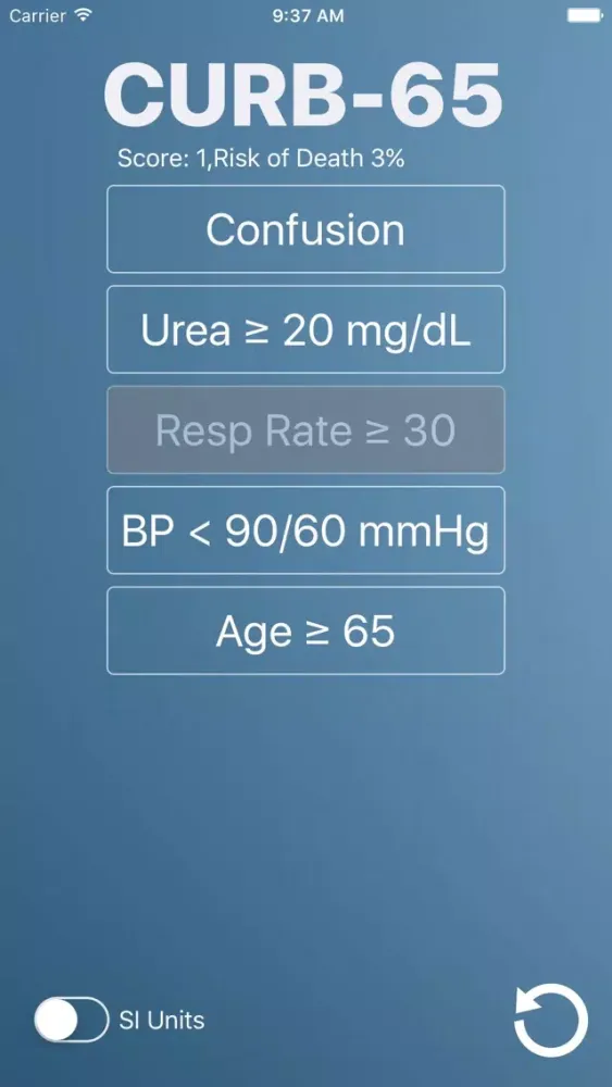 CURB-65: Medical Risk Calculator for Bacterial and Viral Pneumonia Screenshots