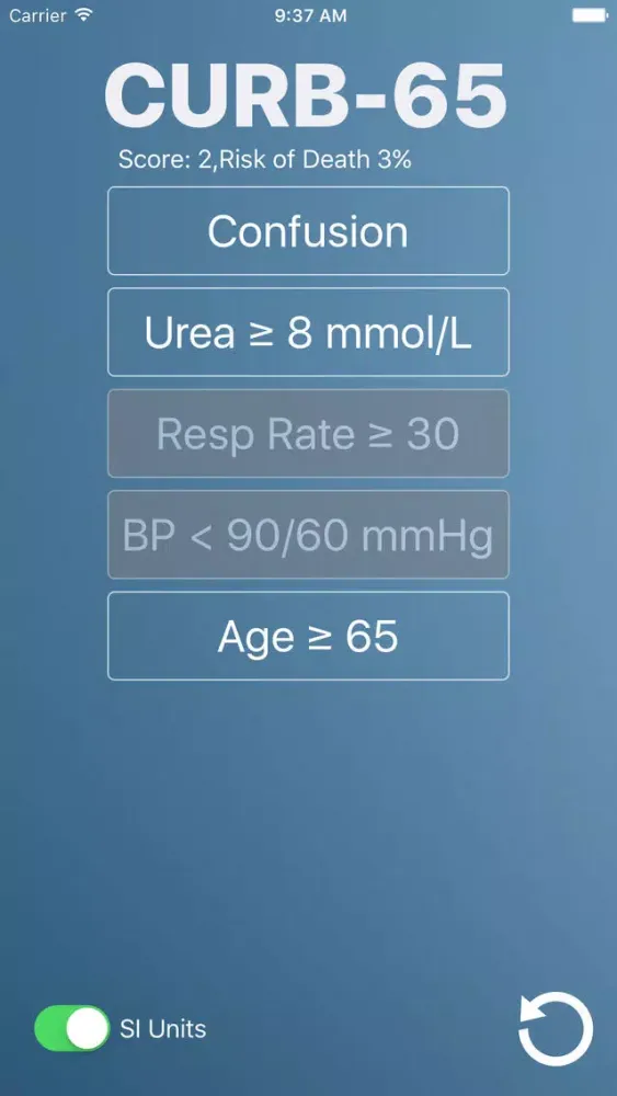 CURB-65: Medical Risk Calculator for Bacterial and Viral Pneumonia Screenshots