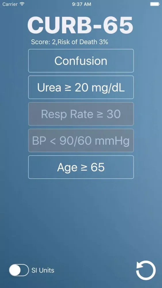 CURB-65: Medical Risk Calculator for Bacterial and Viral Pneumonia Screenshots