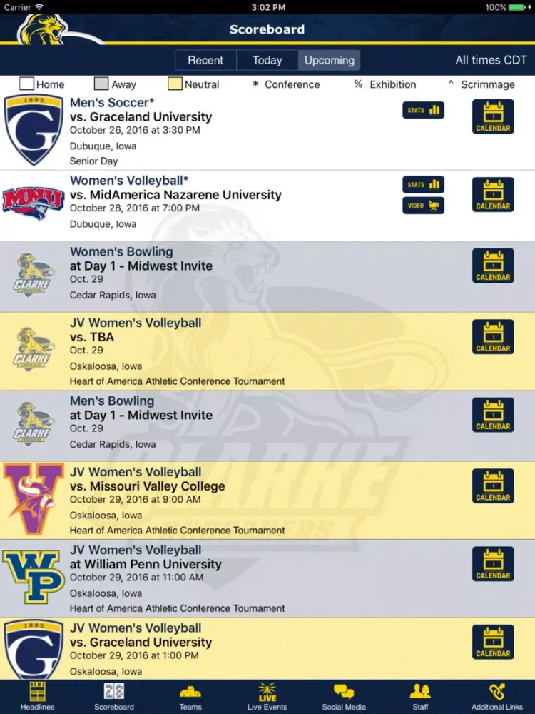 Captures d'écran de Clarke University Athletics iPad 