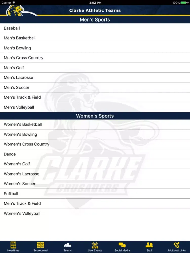 Captures d'écran de Clarke University Athletics iPad 