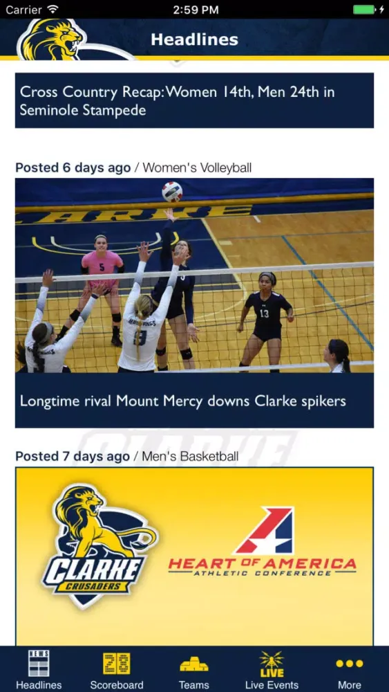Captures d'écran de Clarke University Athletics