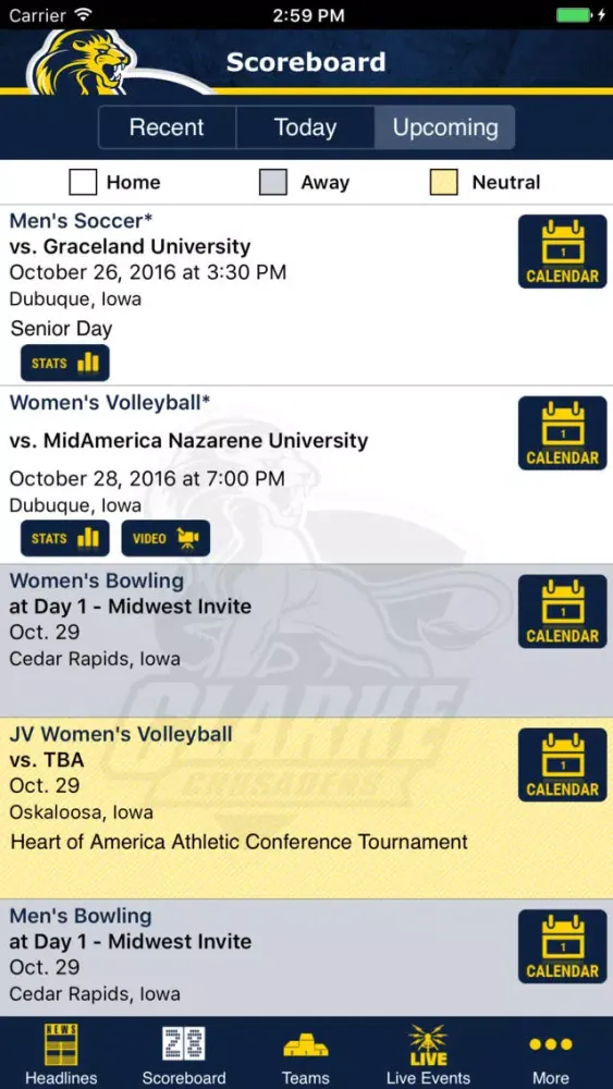 Captures d'écran de Clarke University Athletics