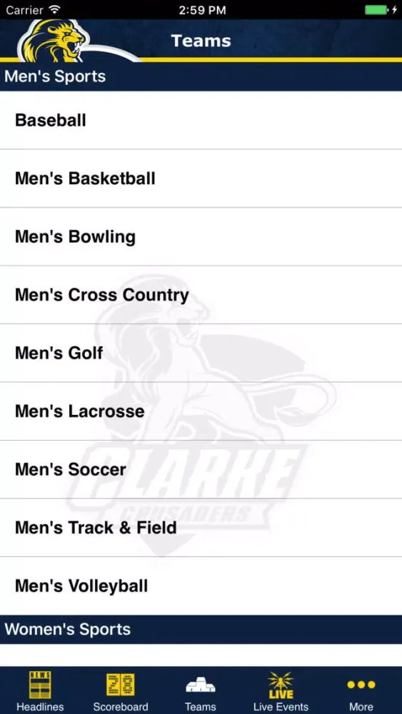 Captures d'écran de Clarke University Athletics