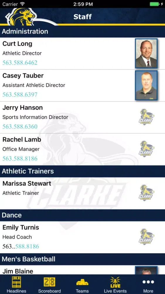 Captures d'écran de Clarke University Athletics