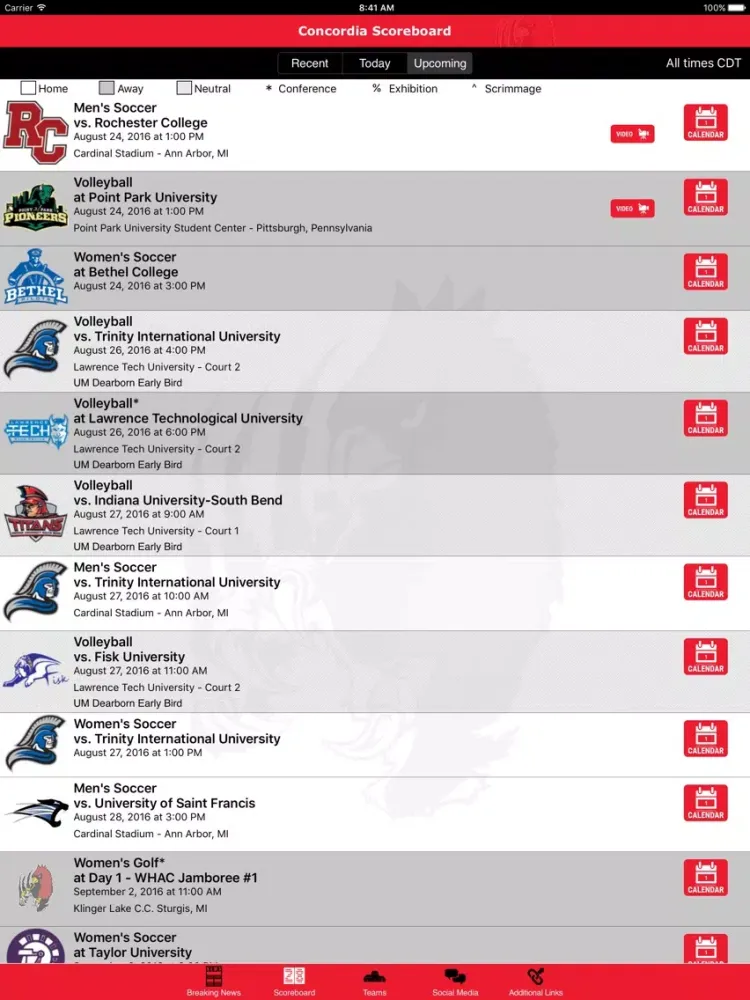 Zrzuty ekranu Concordia Cardinals Athletics iPad 